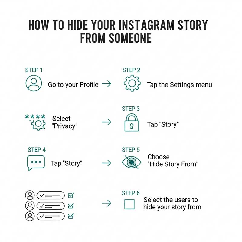 A step-by-step infographic showing how to hide your Instagram story from someone