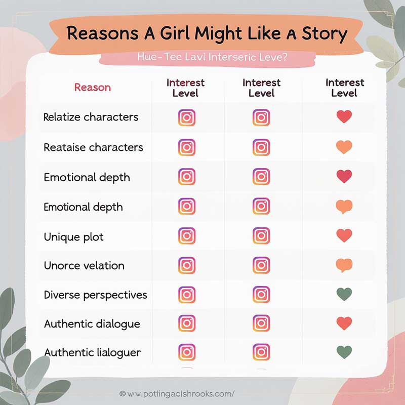 different reasons a girl might like your story and the potential interest level