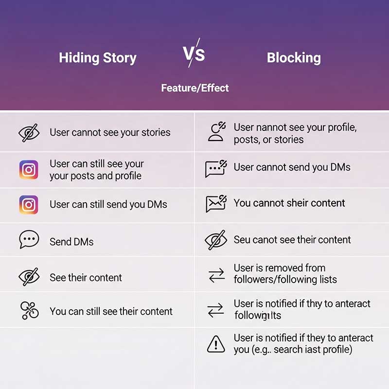 hiding story vs blocking on Instagram