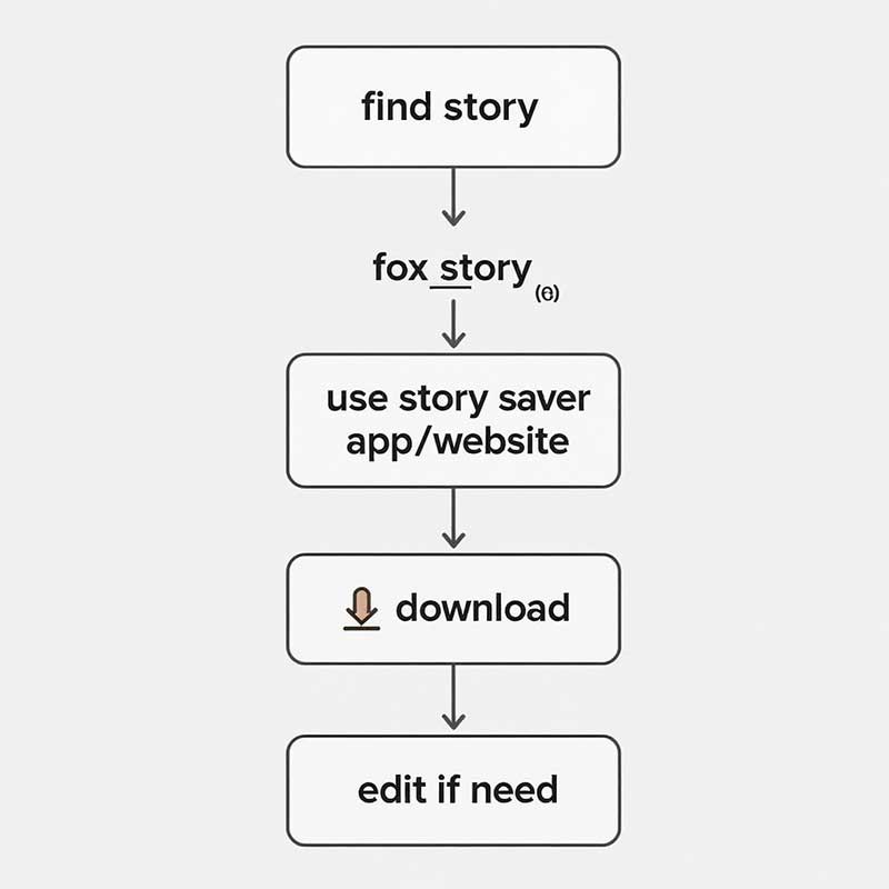 A flowchart showing the process: find story > use story saver app/website > download > edit if needed