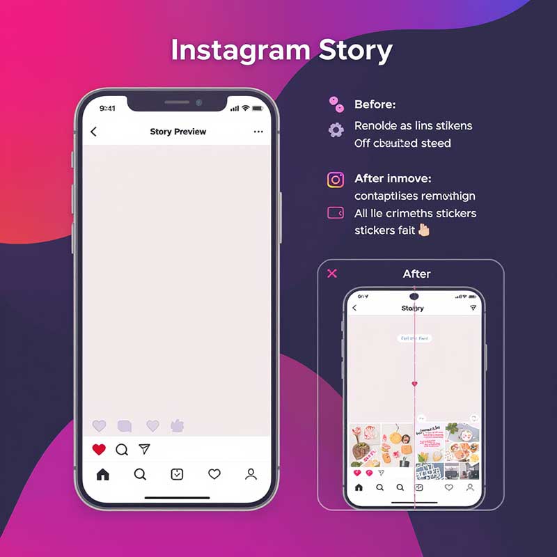 Instagram story with stickers and the process of removing them