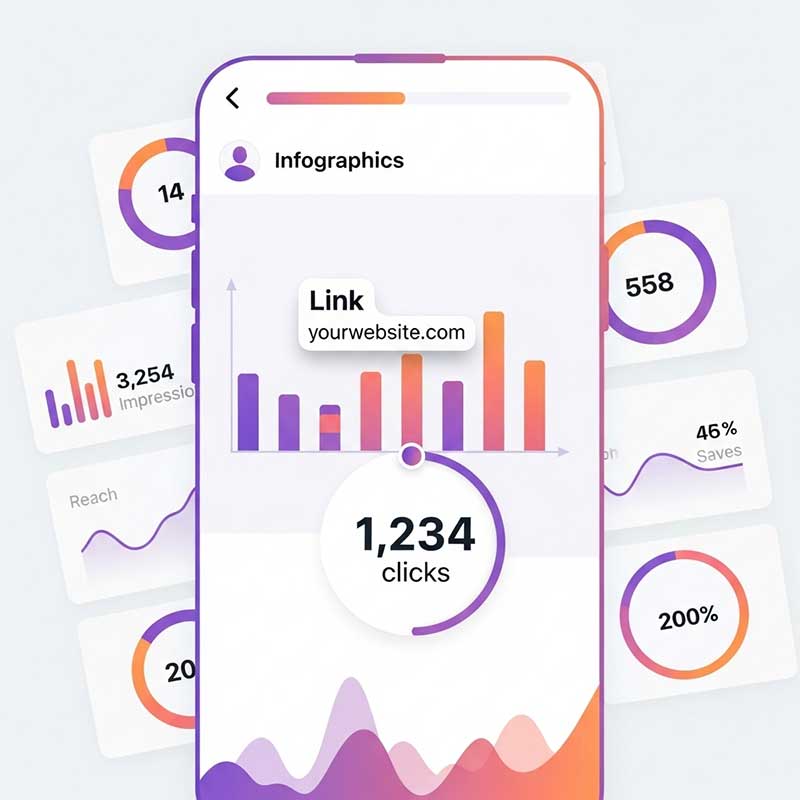Infographic showing Instagram story with a link sticker