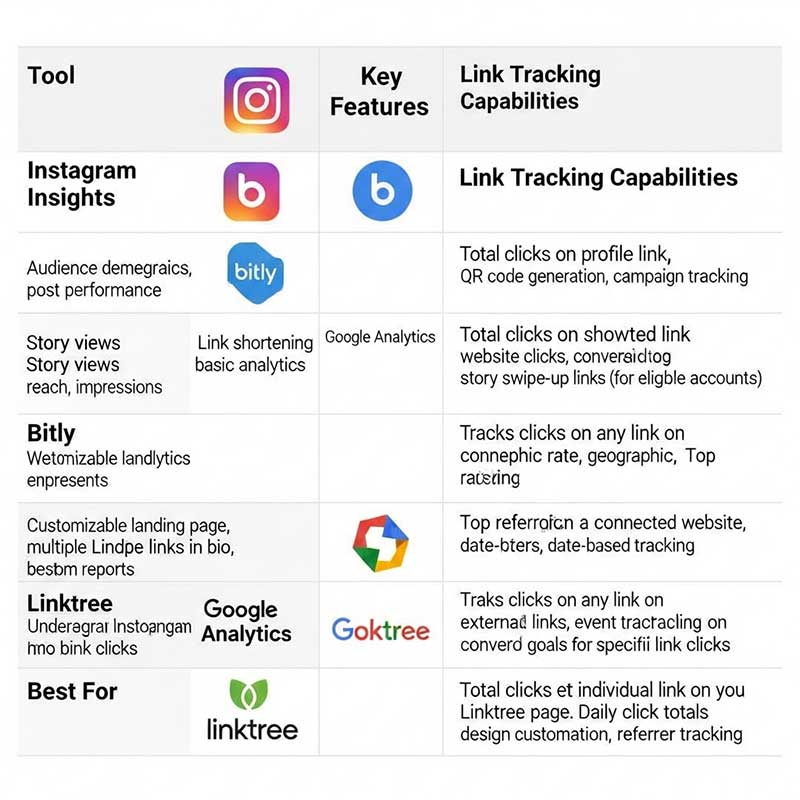 Instagram Insights, Bitly, Google Analytics, and Linktree
