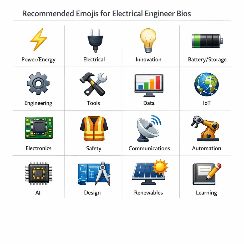 Best emoji choices for electrical engineer Instagram bios with meanings