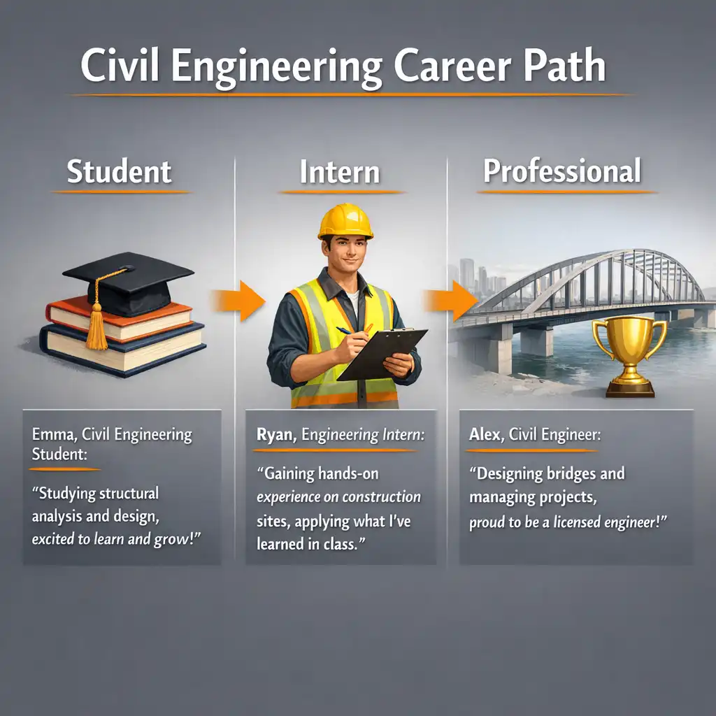 Instagram bio examples for civil engineering students showing academic journey specialization and career goals