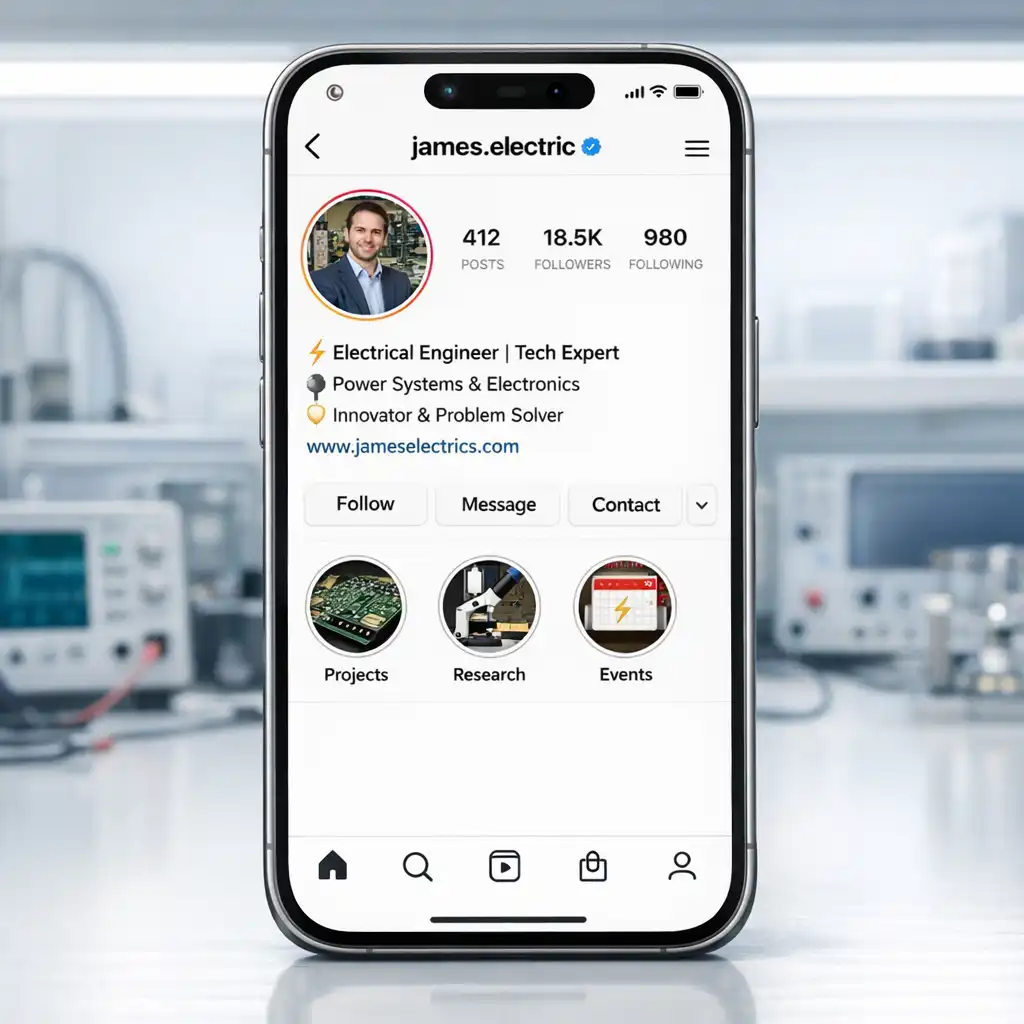 Professional electrical engineer Instagram profile mockup with optimized bio