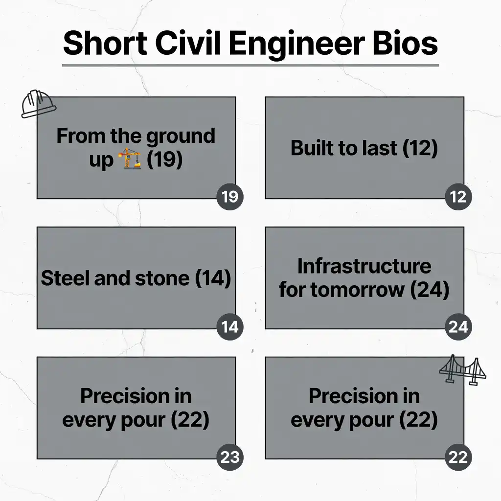 Short and bold Instagram bio examples for civil engineers with character counts