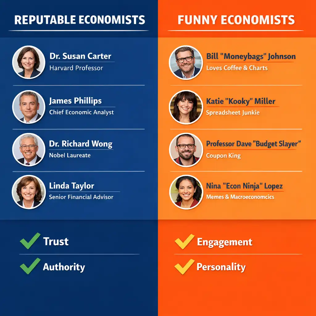 Comparison chart showing funny vs professional economist Instagram bio styles