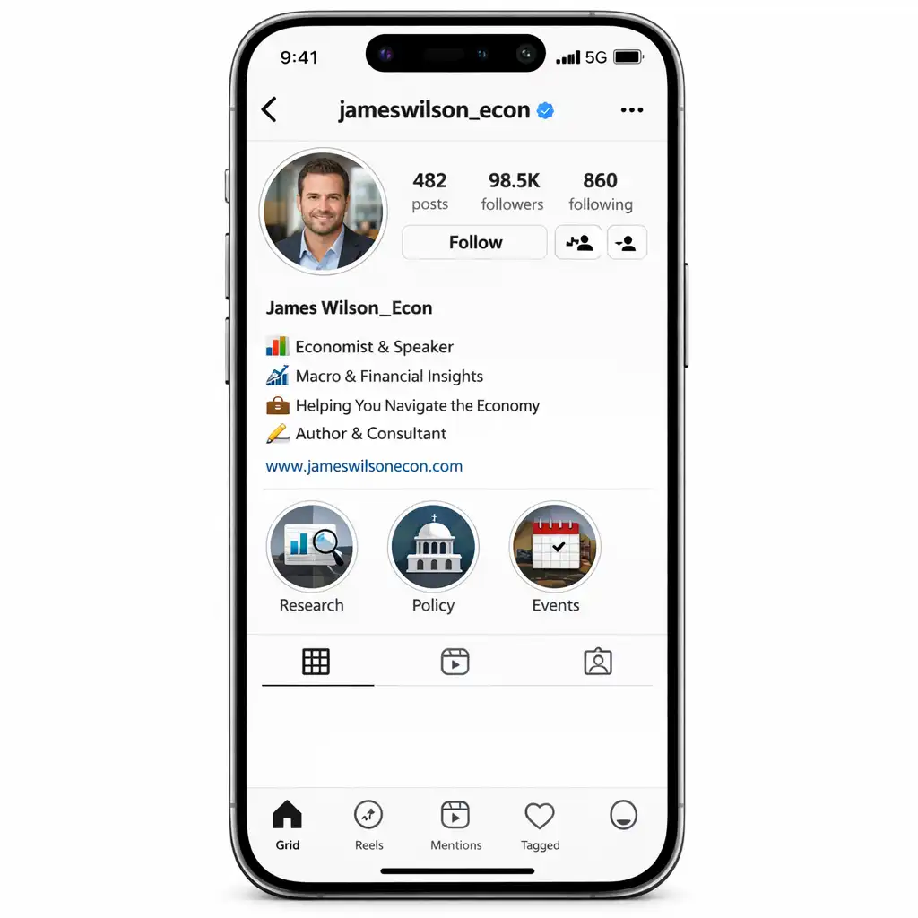Professional economist Instagram bio mockup with optimal formatting