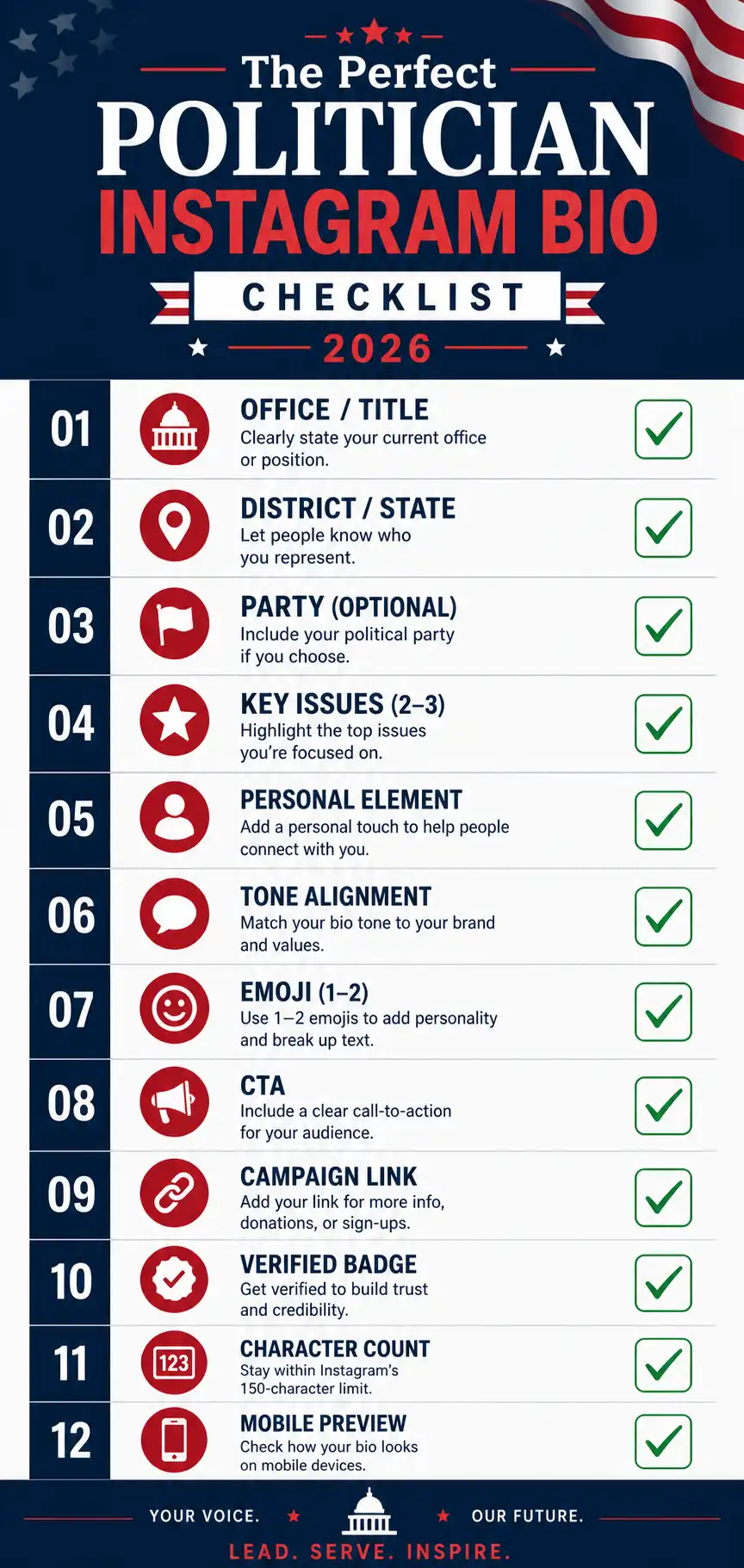 Complete checklist for creating the perfect politician Instagram bio